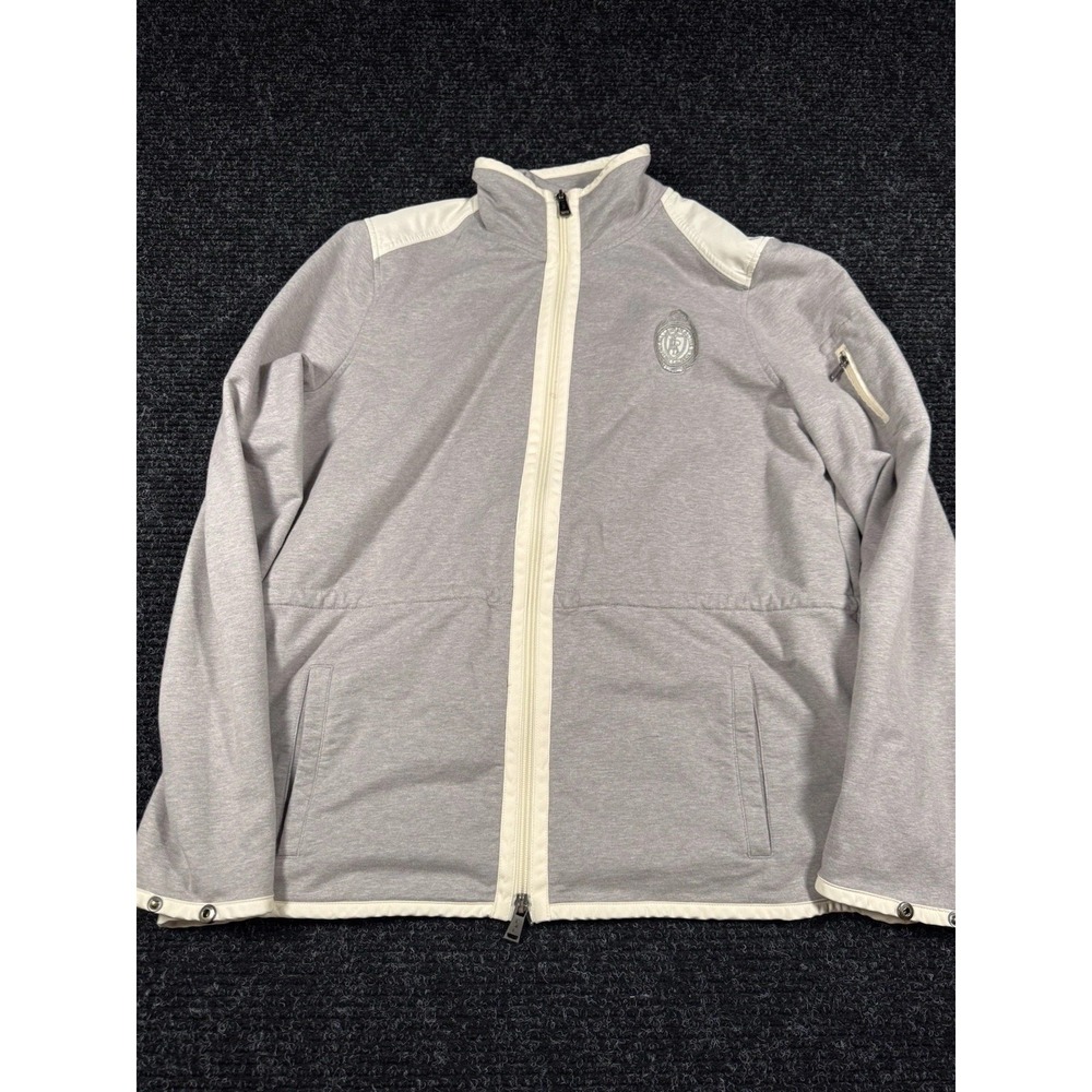 Lauren Ralph Lauren Active Track Jacket Gray Cream Full Zip Crest Logo Womens
